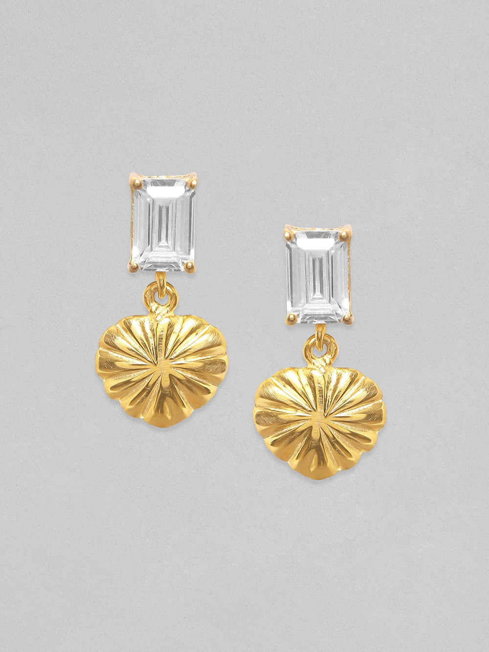 Rubans 925 Silver Gold Toned Zirconia Studded Heart Charm Dangle Earring Earrings