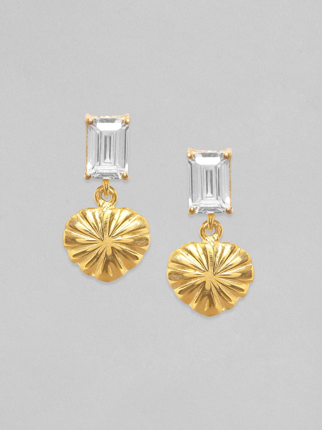 Rubans 925 Silver Gold Toned Zirconia Studded Heart Charm Dangle Earring Earrings