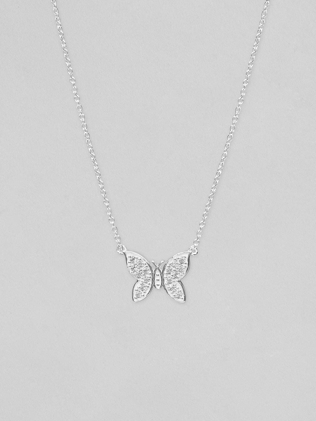 Rubans 925 Silver Pave Butterfly Pendant Necklace. Chain & Necklaces