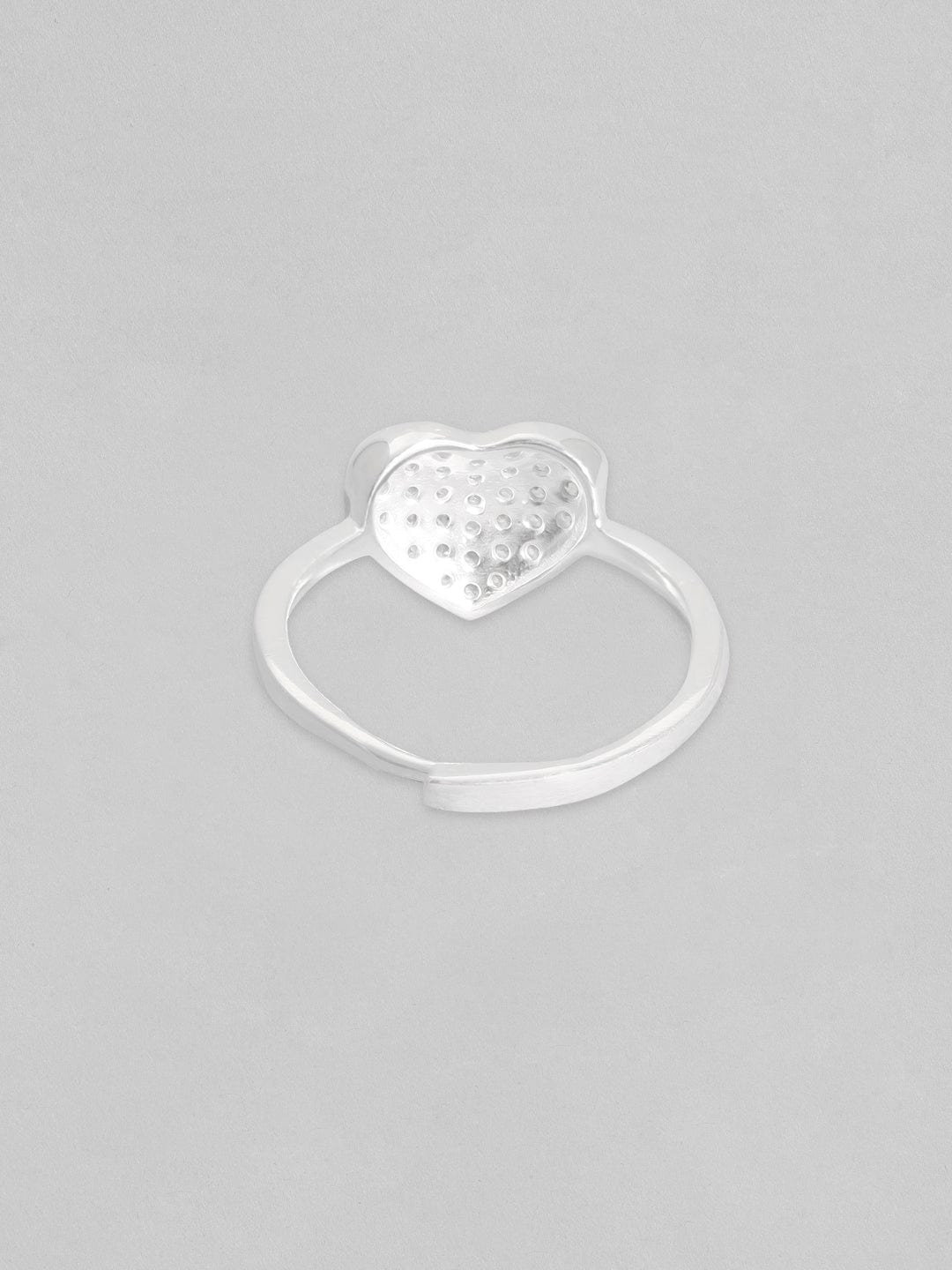 Rubans 925 Silver, Rhodium Plated Pave Studded Zircons Minimal Heart Motif Ring. Rings