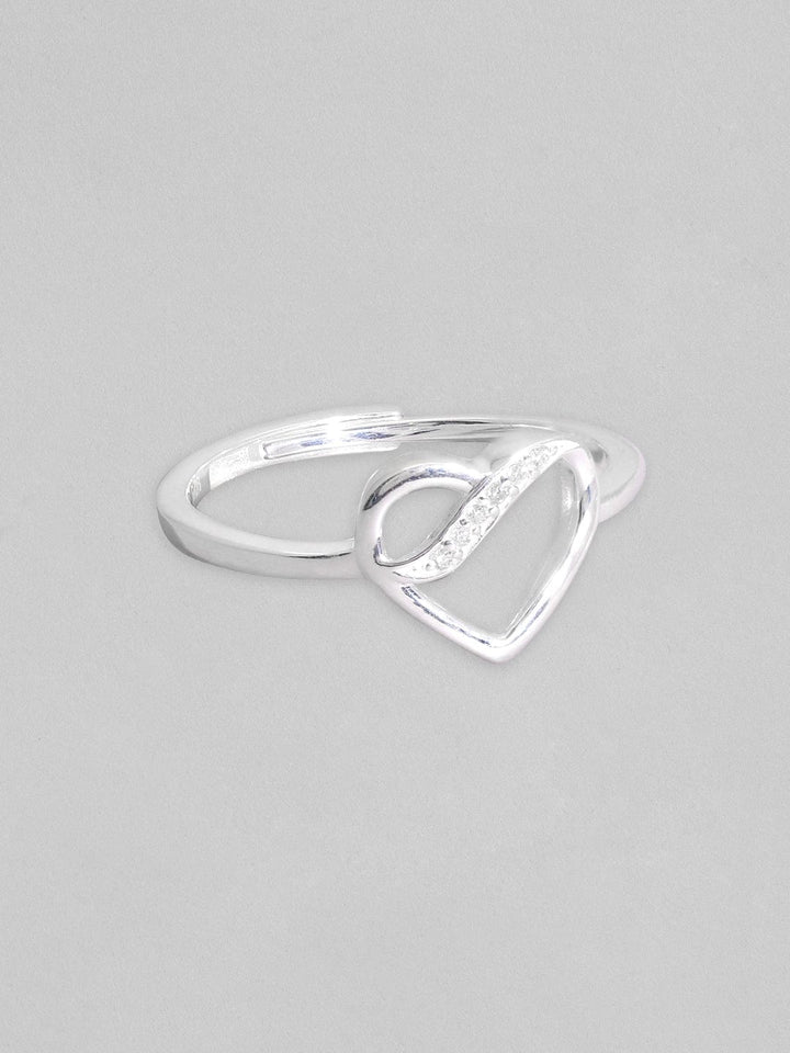 Rubans 925 Silver, Rhodium Plated Zircon Studded Heart Motif Ring. Rings