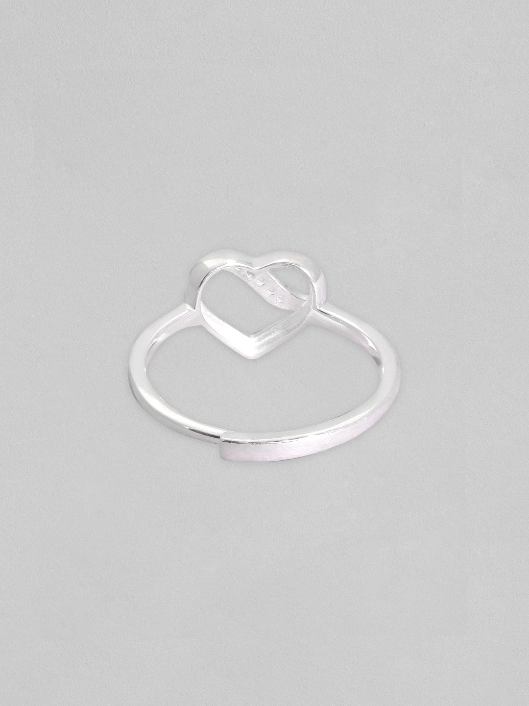Rubans 925 Silver, Rhodium Plated Zircon Studded Heart Motif Ring. Rings