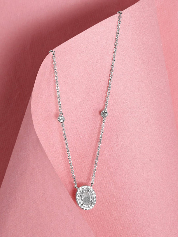 Rubans 925 Silver Rhodium plated zirconia studded necklace Necklace