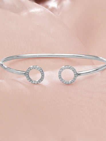 Rubans 925 Silver Rhodium Plated Zirconia Studded Open Bracelet Bangles & Bracelets