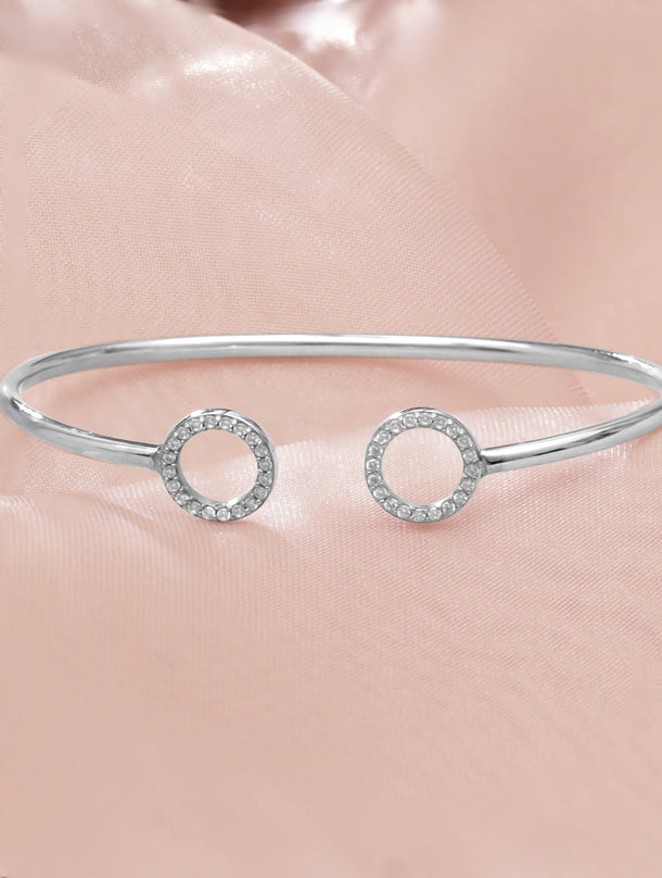 Rubans 925 Silver Rhodium Plated Zirconia Studded Open Bracelet Bangles & Bracelets