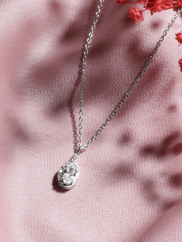 Rubans 925 Silver Rhodium plated zirconia studded pendant drop necklace. Necklaces, Necklace Sets, Chains & Mangalsutra