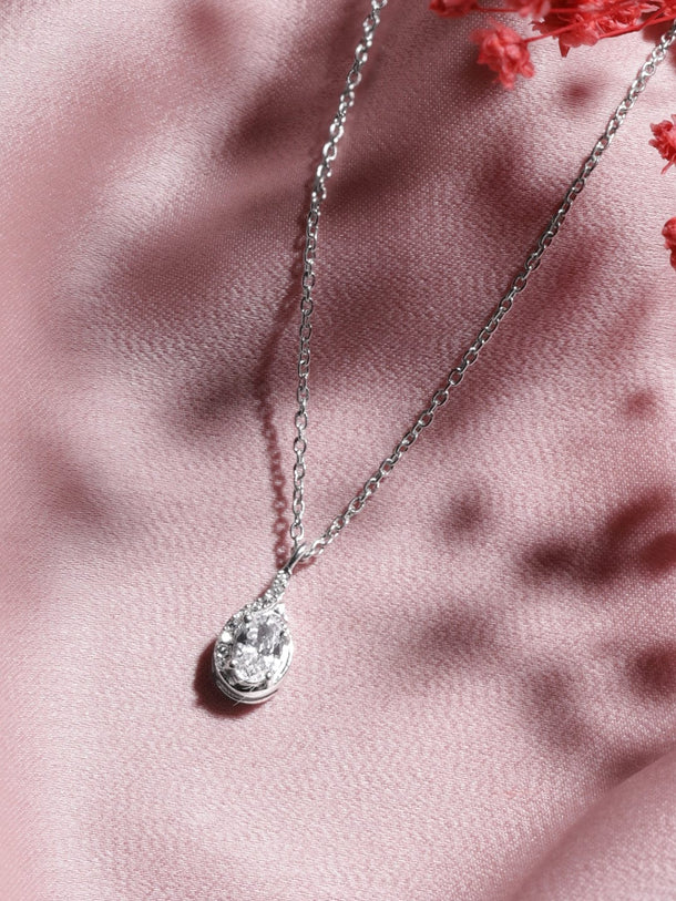 Rubans 925 Silver Rhodium plated zirconia studded pendant drop necklace. Necklaces, Necklace Sets, Chains & Mangalsutra