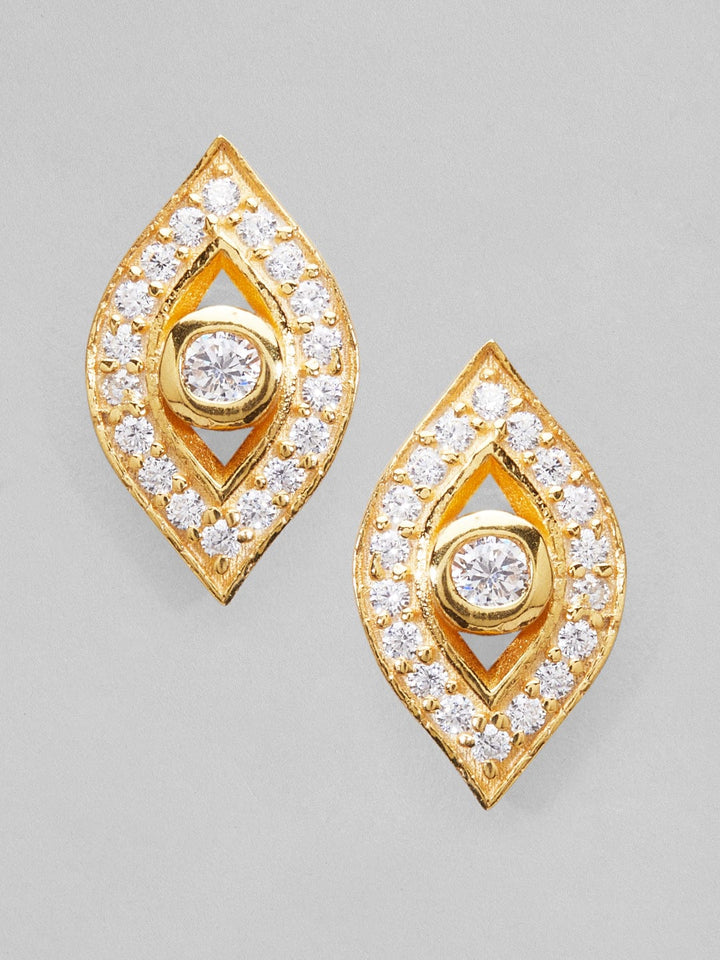 Rubans 925 Silver The Elegant Leaf Stud Earrings.- Gold Plated Earrings