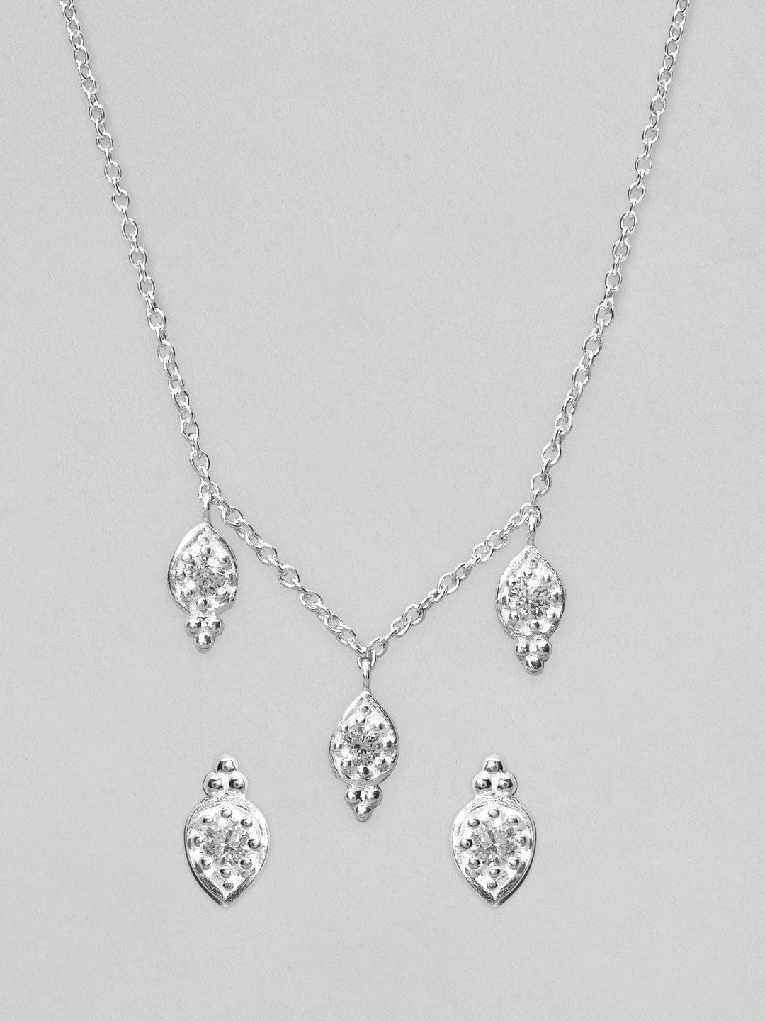 Rubans 925 Silver With Pendant Necklace & Studded Earring. Chain & Necklaces