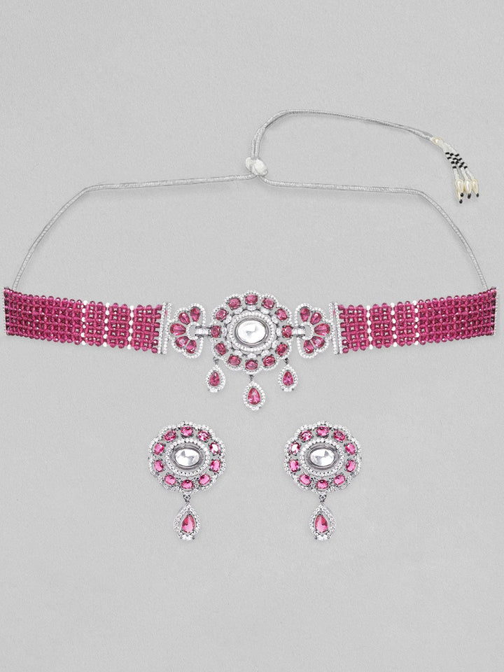 Rubans AD Pink Beaded Choker Set Necklace Set
