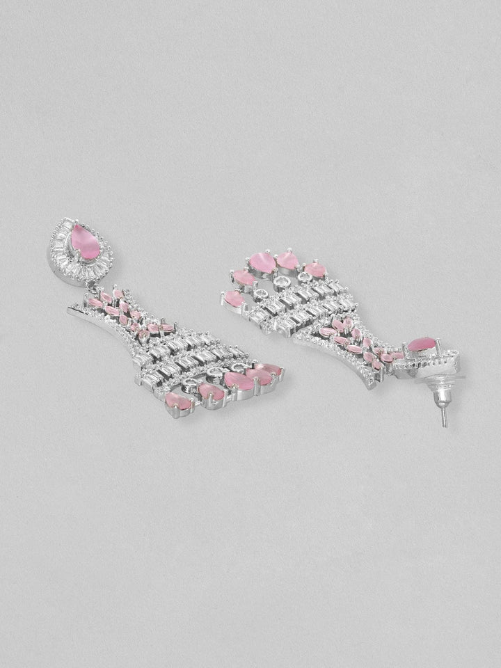 Rubans AD Pink Stone Long Cocktail Earrings Earrings