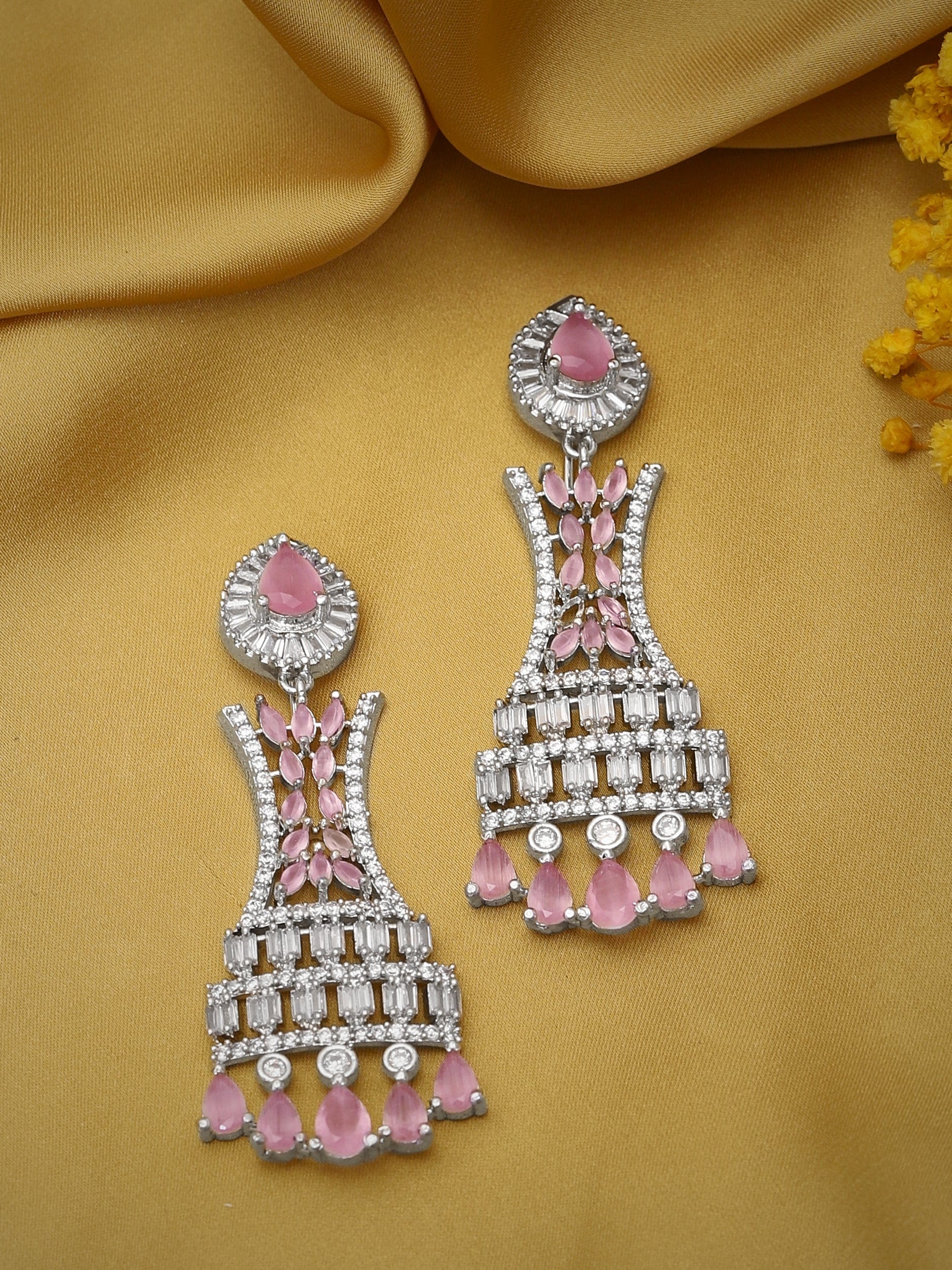 Buy American Diamond Big Stone Earring With Rhodium Plating 429874 | Kanhai  Jewels