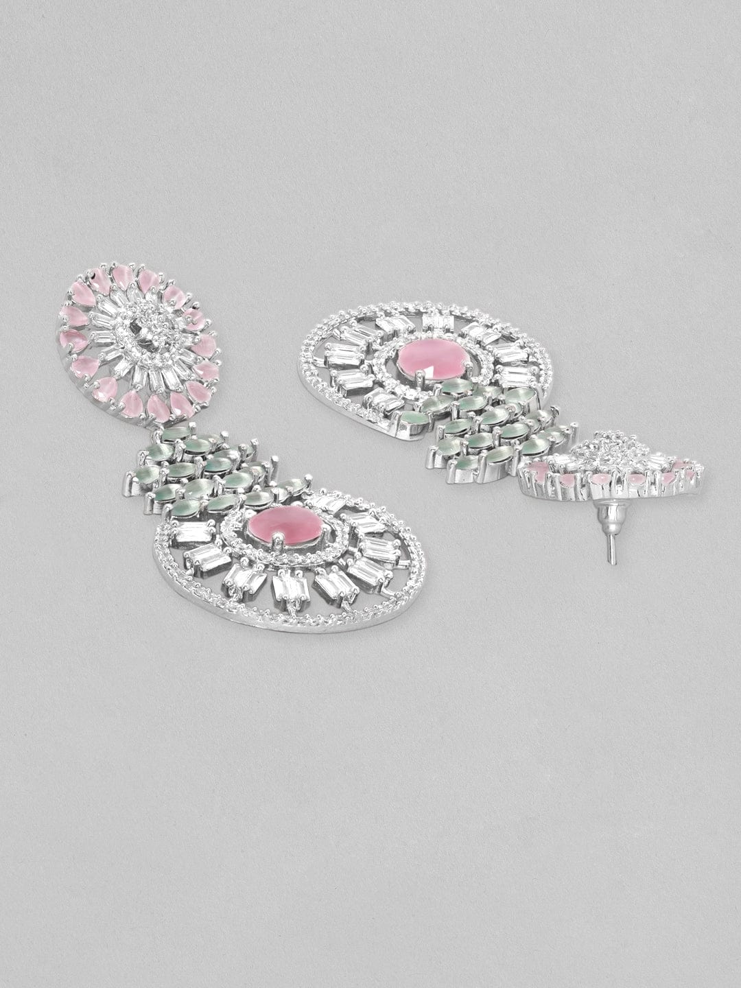 Rubans AD Pink Stone Round Cocktail Earrings Earrings