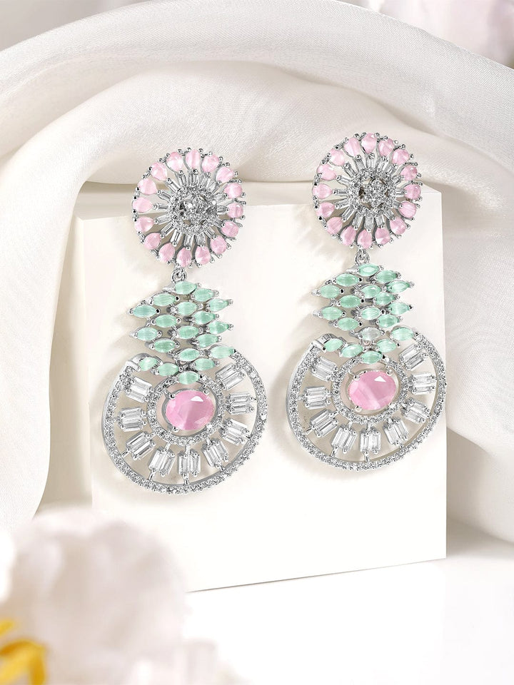 Rubans AD Pink Stone Round Cocktail Earrings Earrings