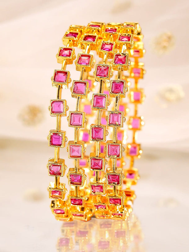 Rubans Align Set Of 4 22K Gold-Plated Stone-Studded Bangles Bangles & Bracelets