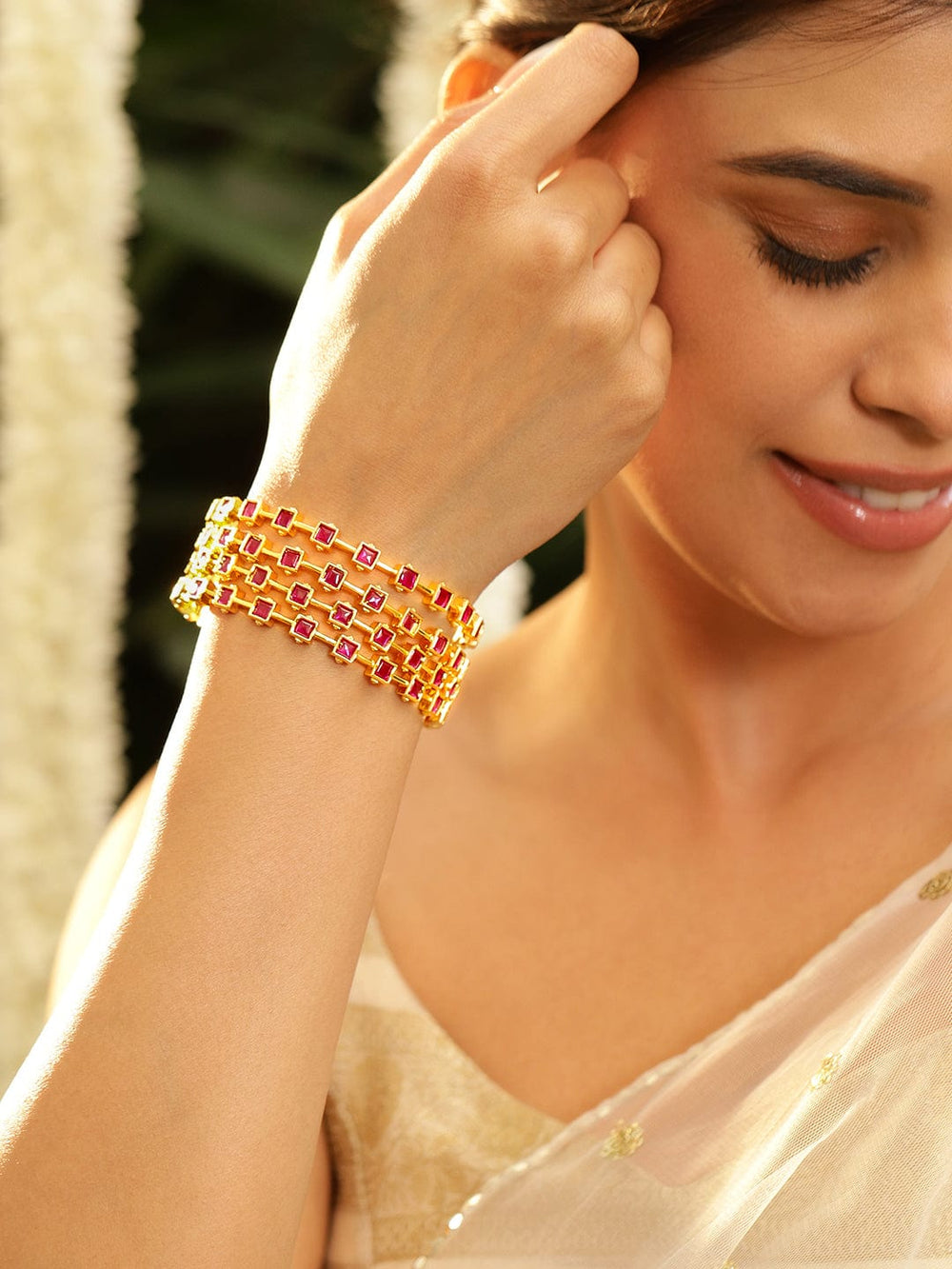 Rubans Align Set Of 4 22K Gold-Plated Stone-Studded Bangles Bangles & Bracelets