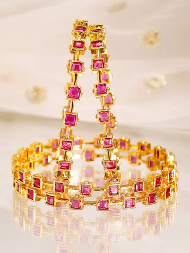 Rubans Align Set Of 4 22K Gold-Plated Stone-Studded Bangles Bangles & Bracelets
