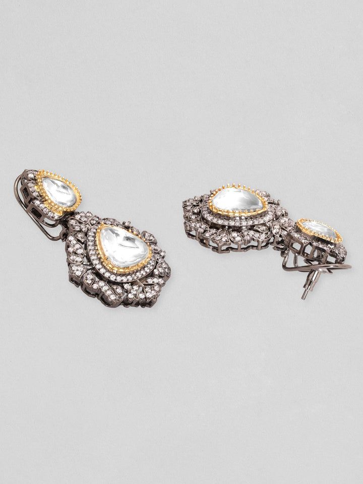 Rubans Antique Gold Plated Brilliant Cut Zirconia & Kundan Double Layer Vintage Royal Necklace Set Necklace Set
