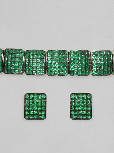 Rubans Antique Gold plated Emerald Green Pave Studded Choker Set Choker