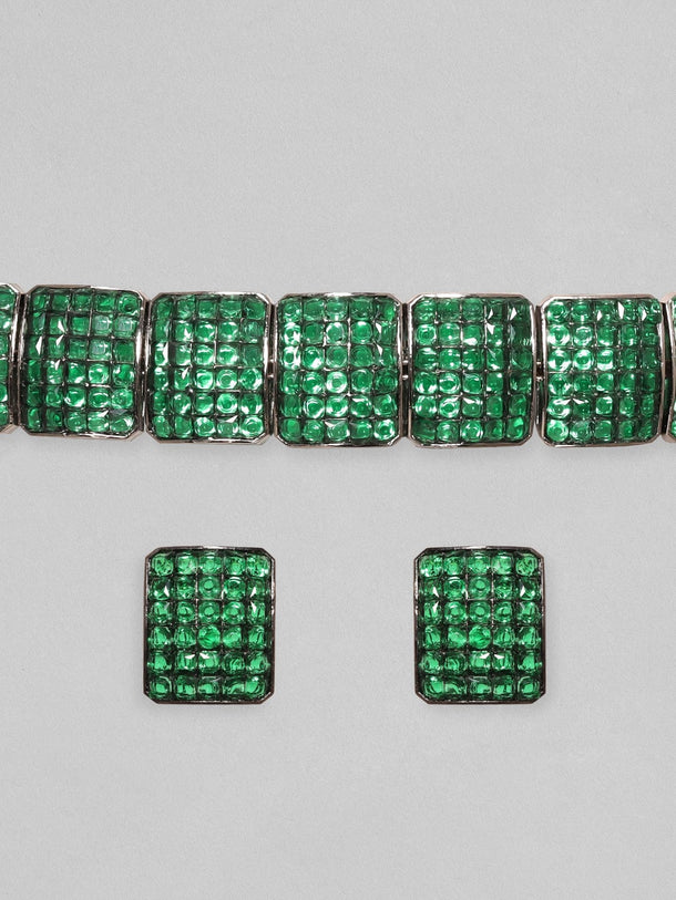 Rubans Antique Gold plated Emerald Green Pave Studded Choker Set Choker