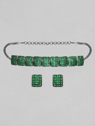 Rubans Antique Gold plated Emerald Green Pave Studded Choker Set Choker
