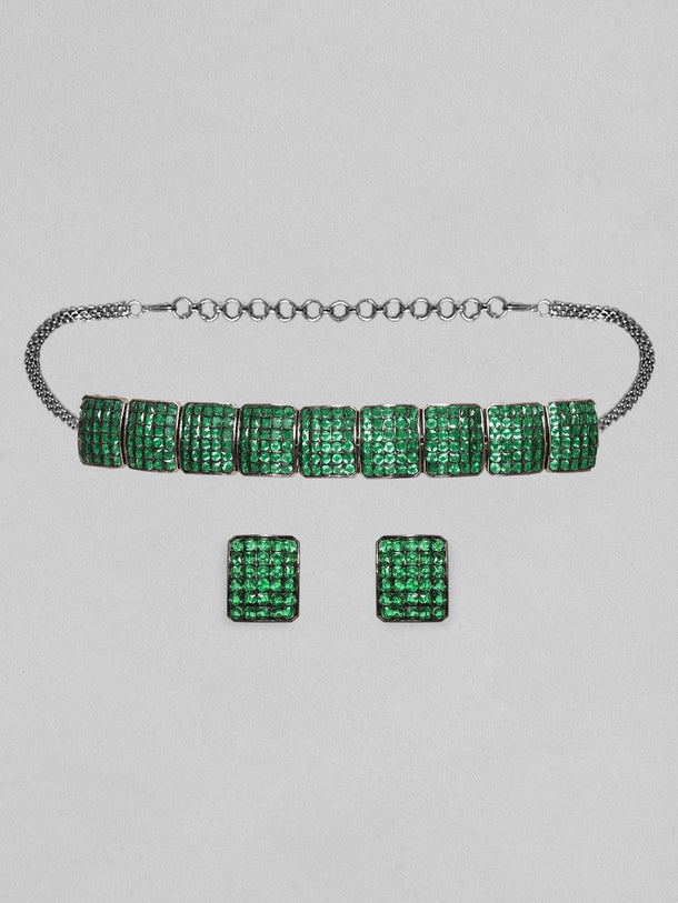 Rubans Antique Gold plated Emerald Green Pave Studded Choker Set Choker