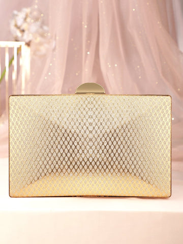 Rubans Artisan Elegance Handcrafted Gold Shimmery Clutch Bag Handbag, Wallet Accessories & Clutches