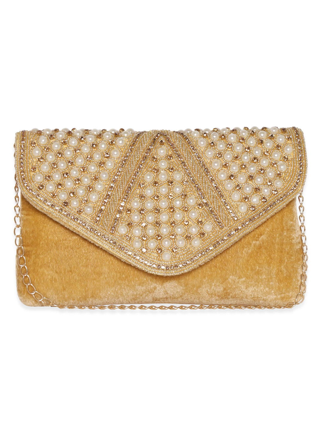 Rubans Beige Clutch with Stone and Pearl Embellishment Handbag, Wallet Accessories & Clutches
