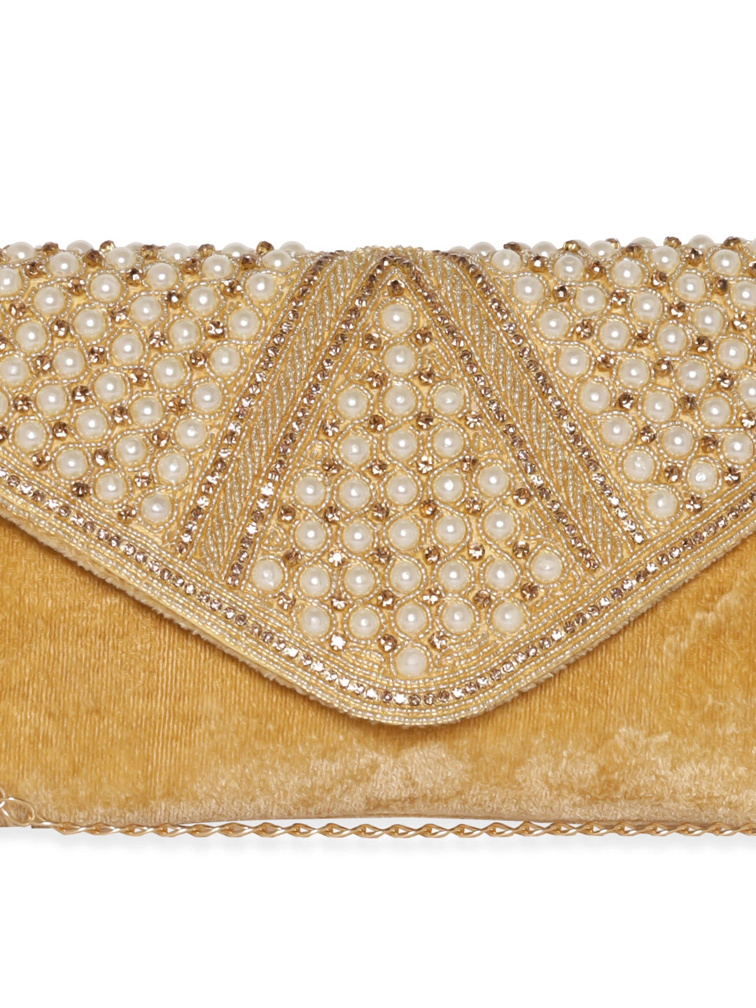 Rubans Beige Clutch with Stone and Pearl Embellishment Handbag, Wallet Accessories & Clutches