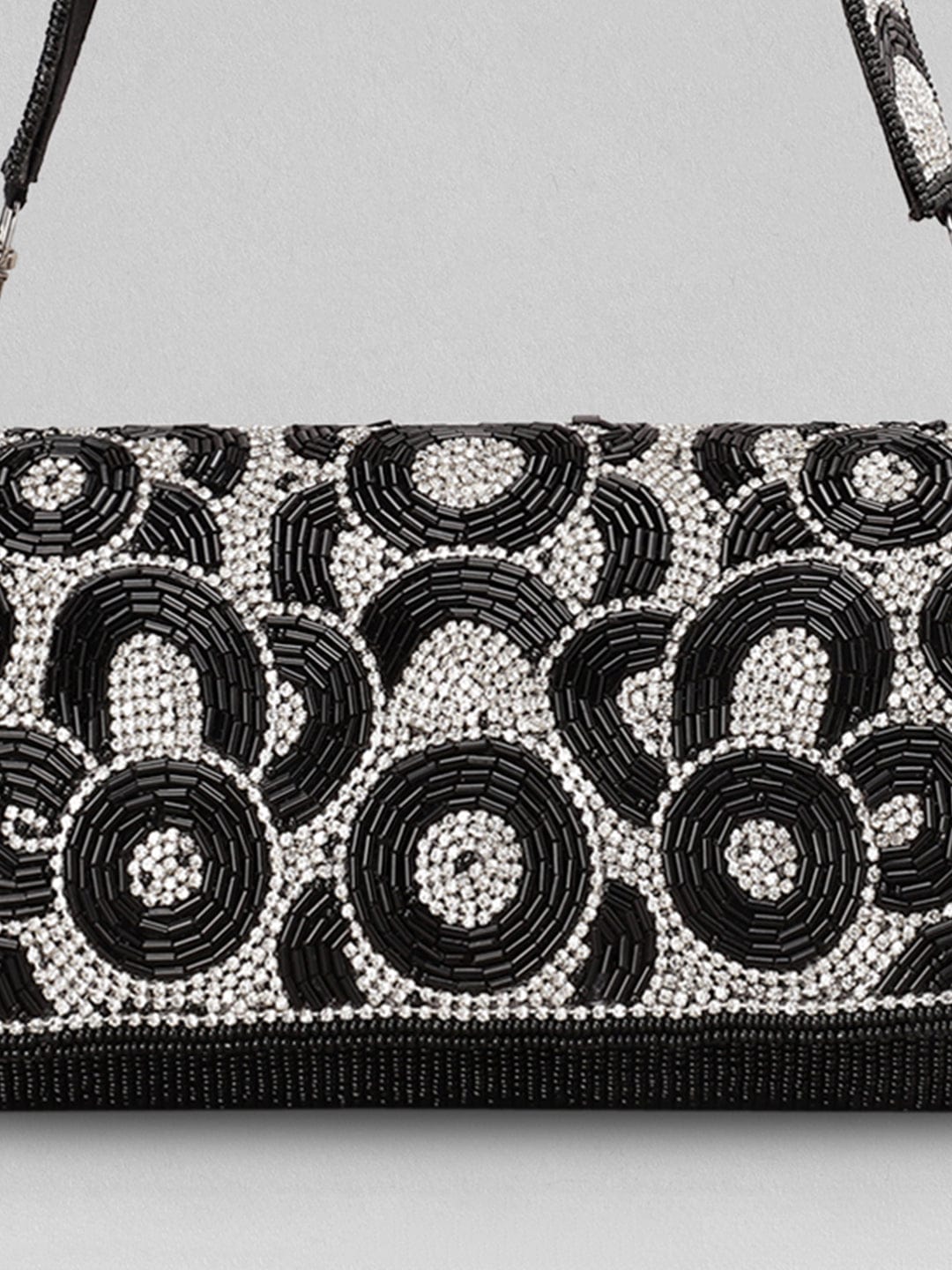 Rubans Black And White Beaded Sling Bag Handbag & Wallet Accessories