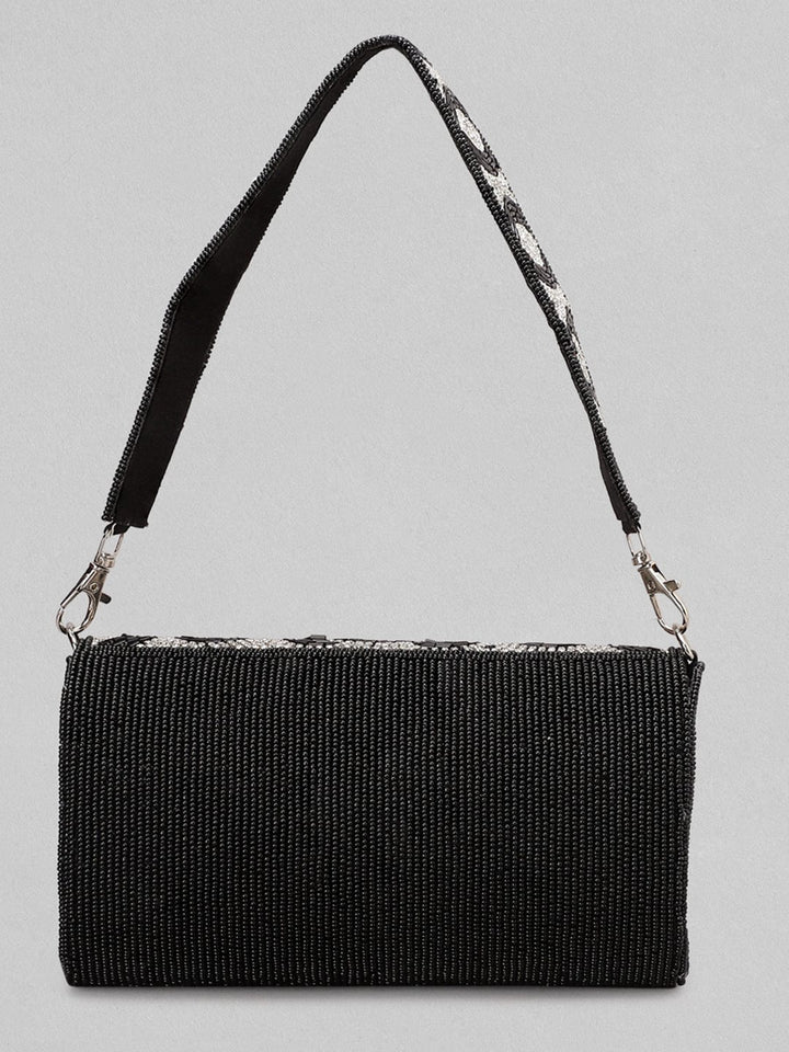Rubans Black And White Beaded Sling Bag Handbag & Wallet Accessories