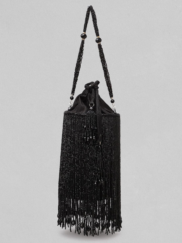 Rubans Black Beaded Fringe Potli Bag Handbag & Wallet Accessories