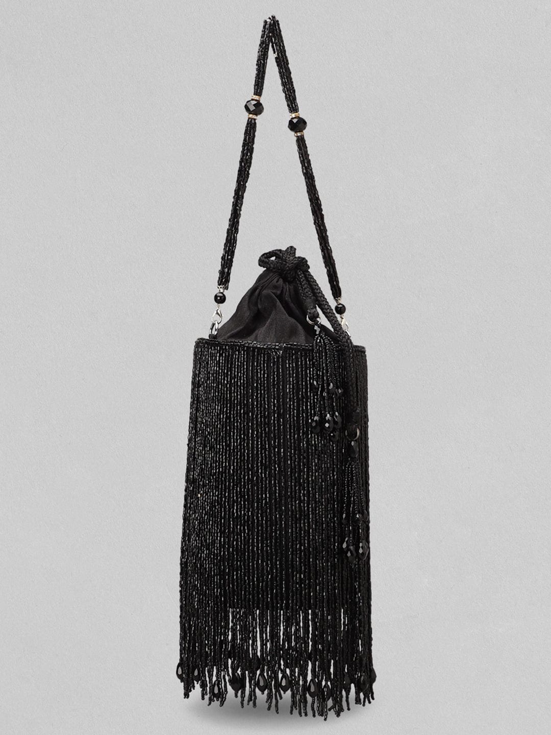 Rubans Black Beaded Fringe Potli Bag Handbag & Wallet Accessories