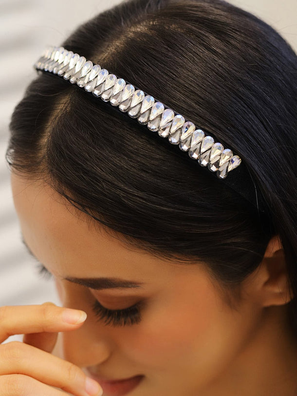 Rubans Black Crystal Embellished Statement Headband for Glamorous Look Hair Accessory