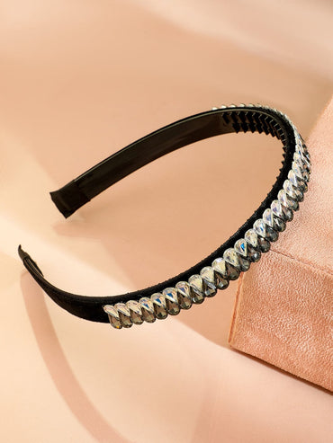 Rubans Black Crystal Embellished Statement Headband for Glamorous Look Hair Accessory