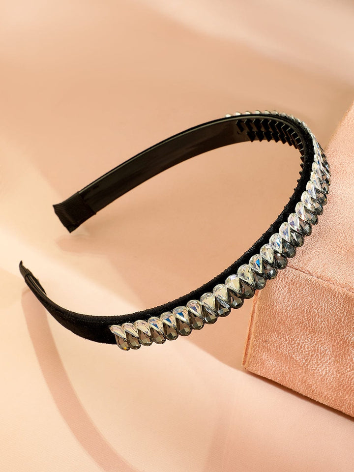 Rubans Black Crystal Embellished Statement Headband for Glamorous Look Hair Accessory