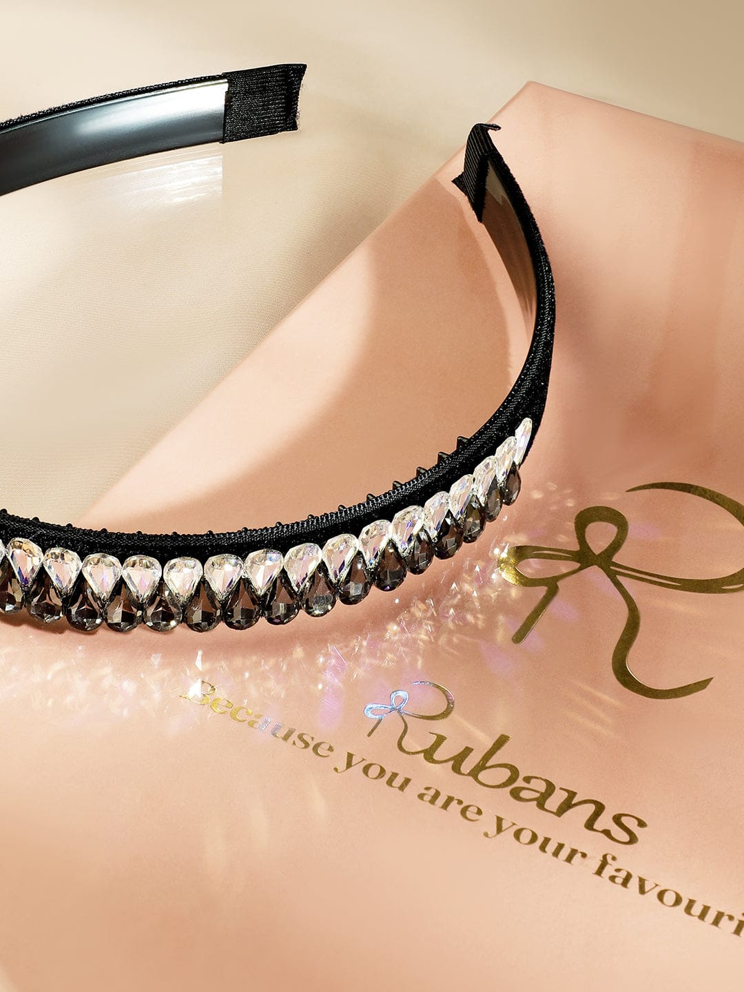 Rubans Black Crystal Embellished Statement Headband for Glamorous Look Hair Accessory
