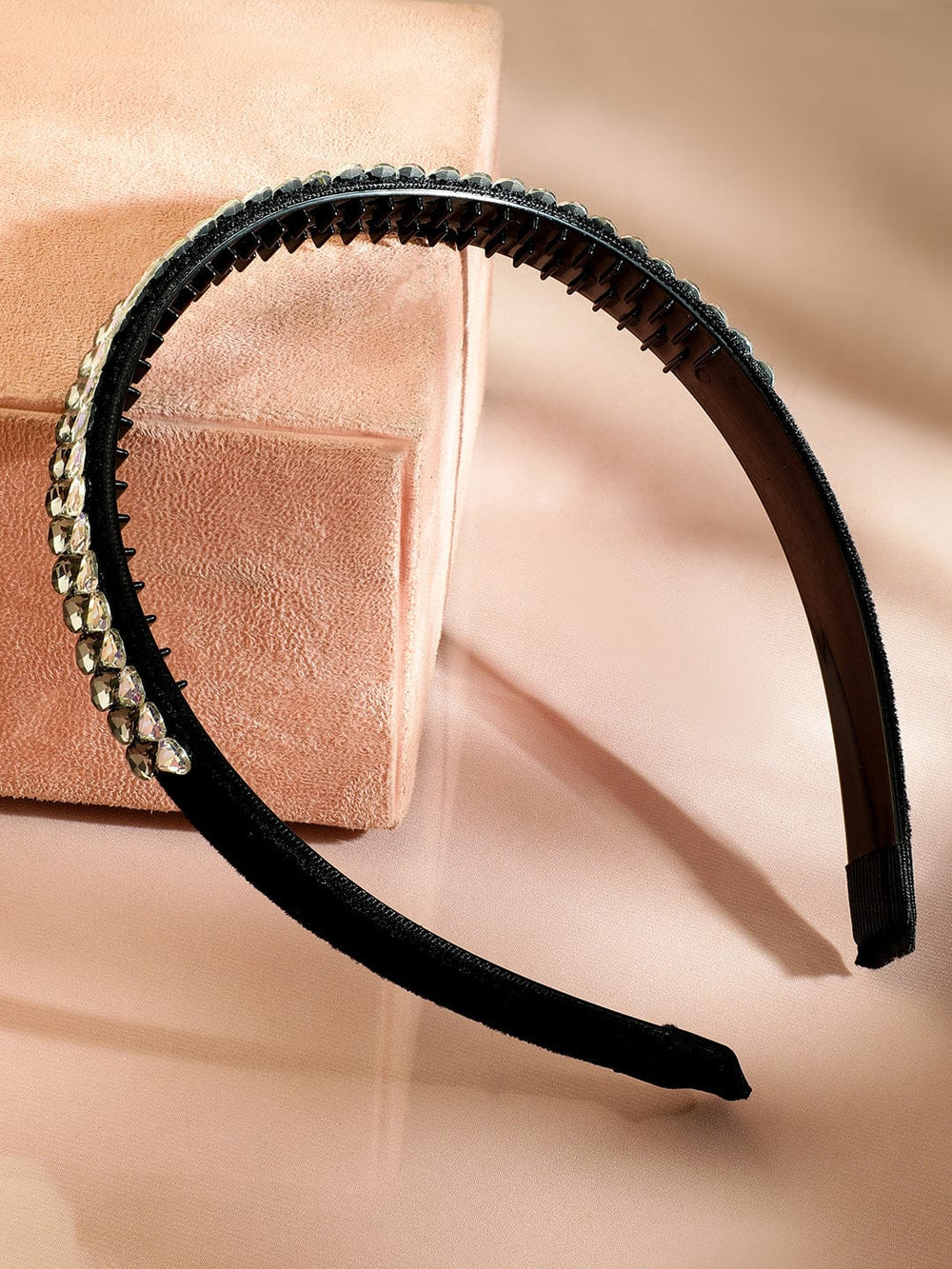 Rubans Black Crystal Embellished Statement Headband for Glamorous Look Hair Accessory