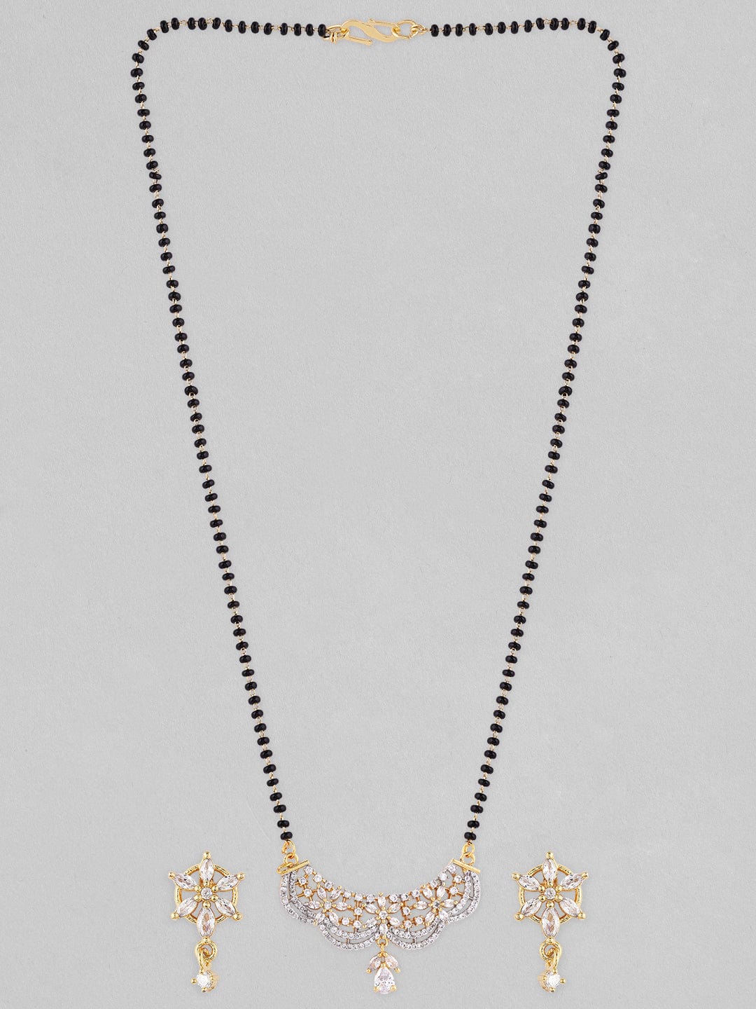 Rubans Black Gold-Plated Beaded CZ-Studded Mangalsutra Set Mangalsutra