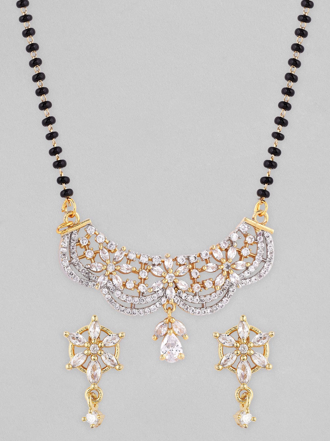 Rubans Black Gold-Plated Beaded CZ-Studded Mangalsutra Set Mangalsutra