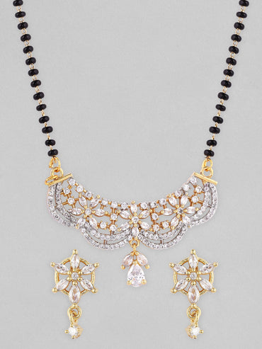 Rubans Black Gold-Plated Beaded CZ-Studded Mangalsutra Set Mangalsutra