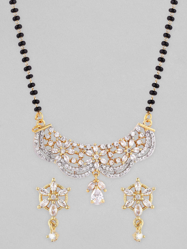 Rubans Black Gold-Plated Beaded CZ-Studded Mangalsutra Set Mangalsutra
