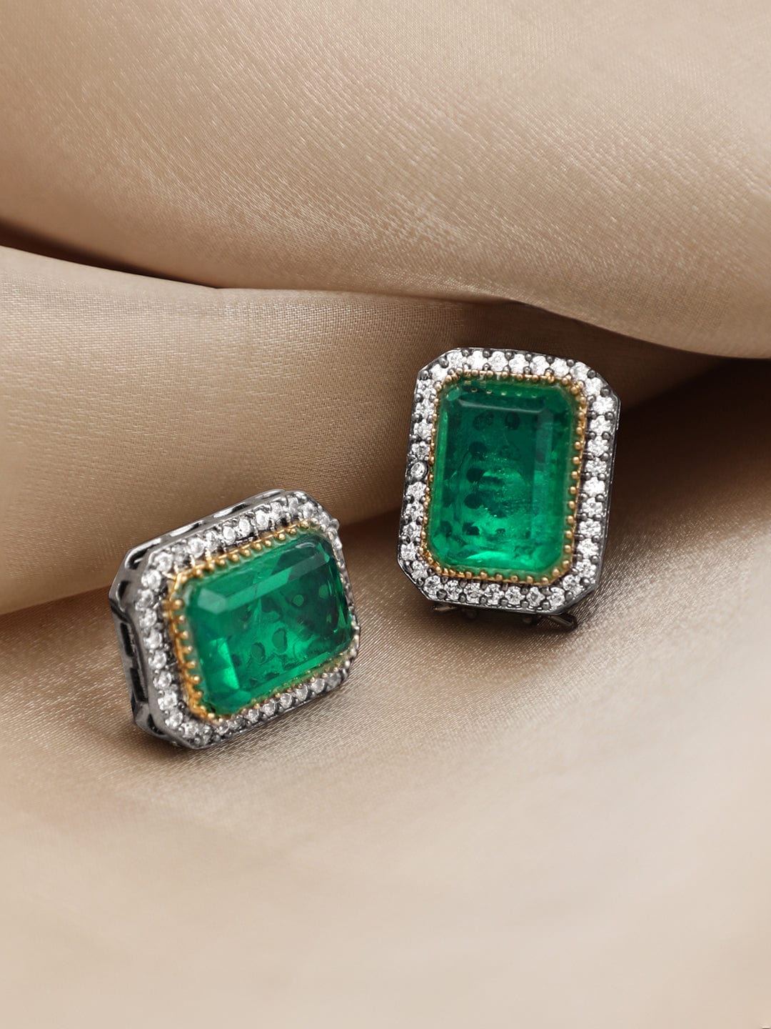 Rubans Black Gold Plated Emerald Doublet Stud Earrings Earrings