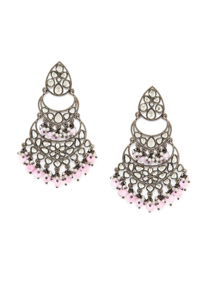 Rubans Black Metal Handcrafted Kundan Stone Statement Chandbali Earrings Earrings