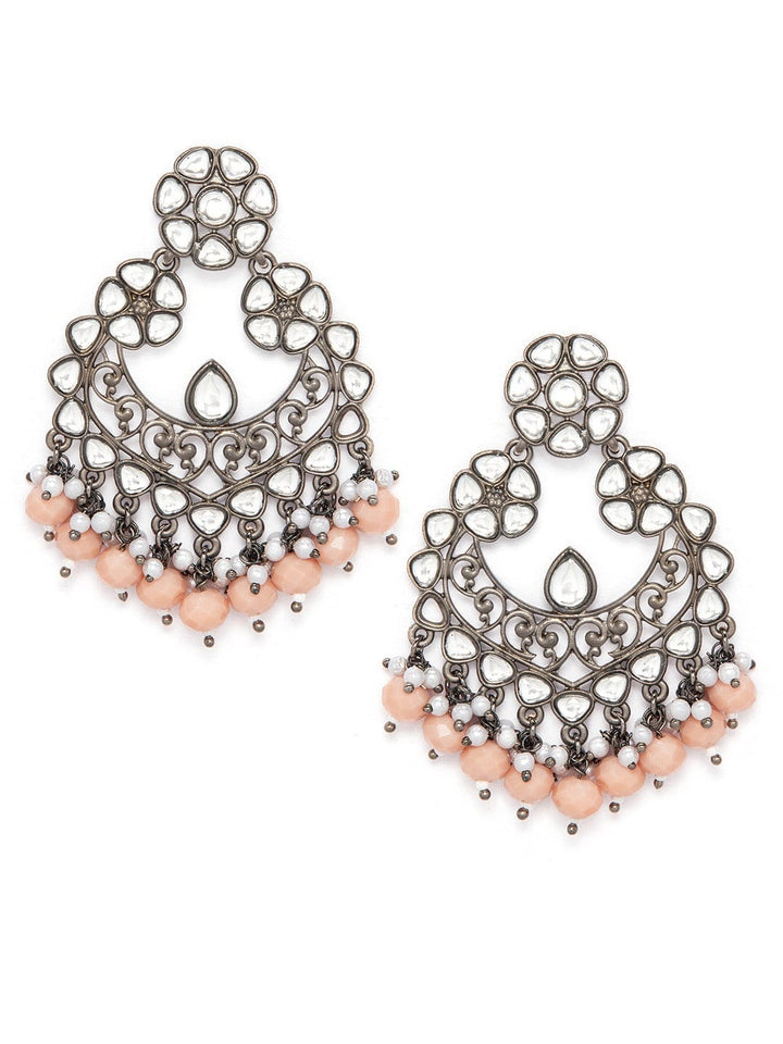 Rubans Black Metal Kundan Statement Chandbali Earrings Earrings