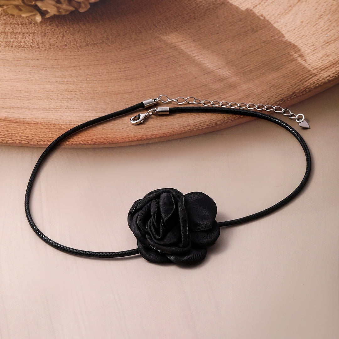 Rubans Black Rose Choker Necklace with Satin Flower Design for Stylish Look Choker