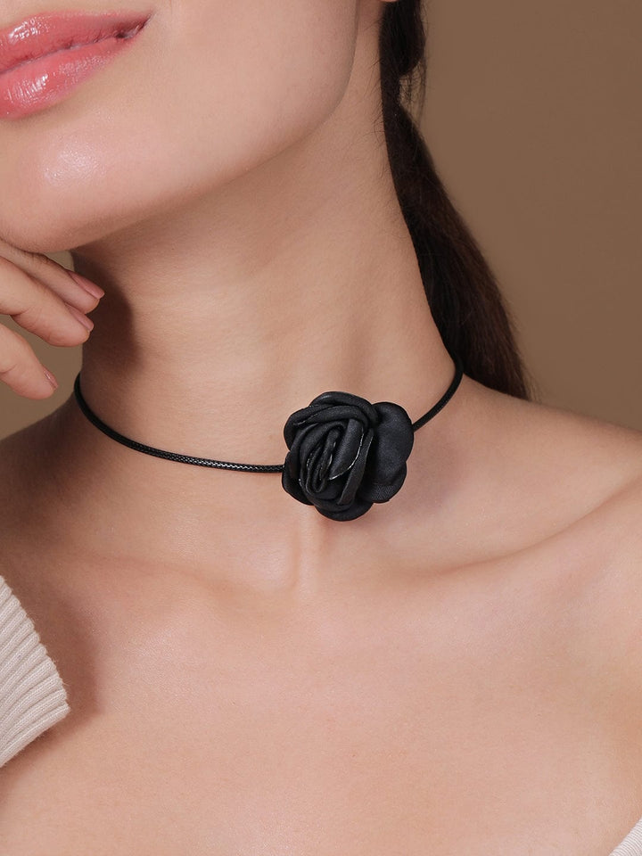 Rubans Black Rose Choker Necklace with Satin Flower Design for Stylish Look Choker