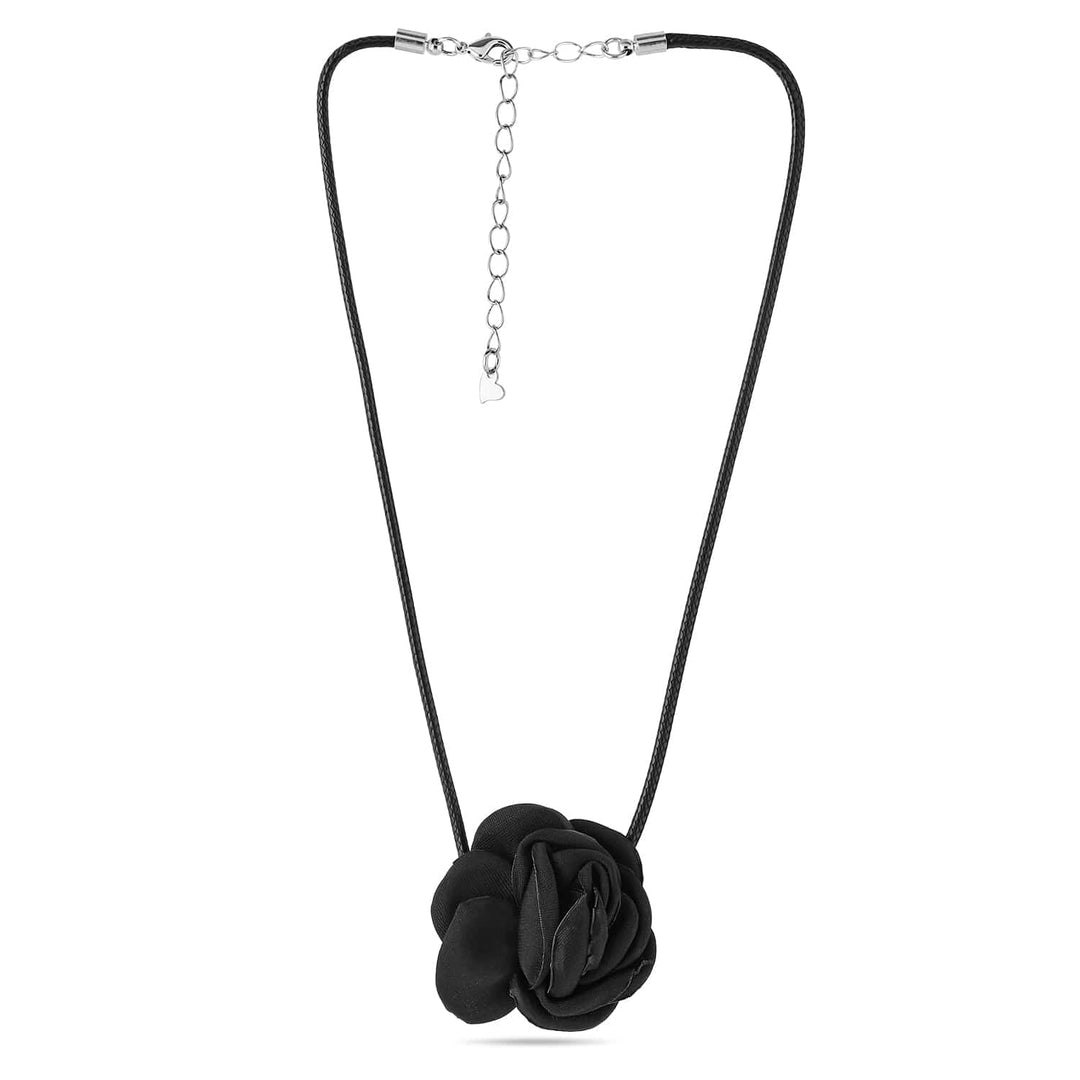 Rubans Black Rose Choker Necklace with Satin Flower Design for Stylish Look Choker