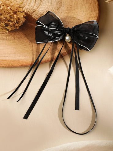 Rubans Black Satin Bow Hair Clip with Pearl Charm â€“ Elegant & Stylish Ribbon Accessory Hair Accessory