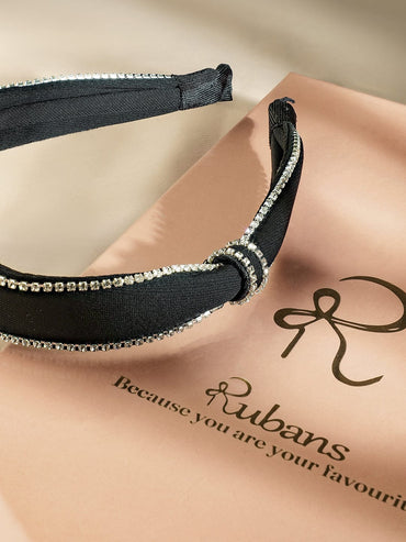 Rubans Black Satin Headband with Cubic Zirconia Embellishments Hair Accessory